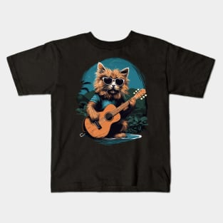 Hawaiian Guitar Music Concert Festival Funny Cat Hawaii Kids T-Shirt